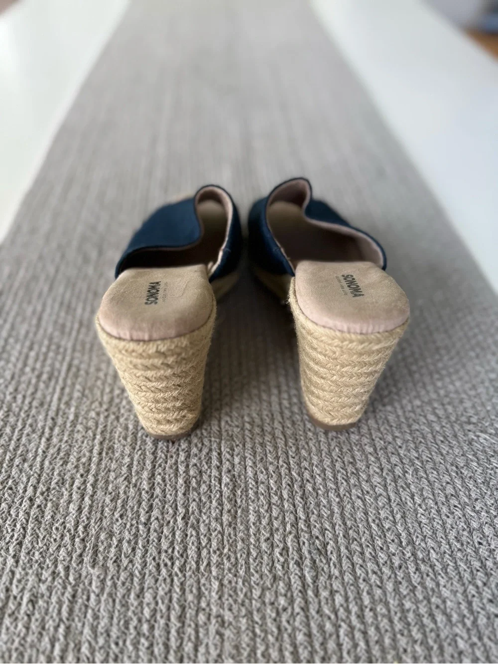 Vintage Sonoma Navy Blue Genuine Suede Espadrille Wedge Sandals Size 8